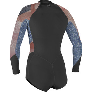 2022 O'Neill Womens Bahia 2mm Front Zip Long Sleeve Shorty Wetsuit 5363 - Graphite / Drift Blue / Desert Bloom